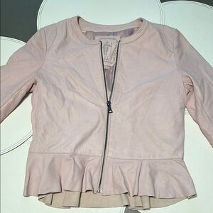 My Tribe Pink Leather Jacket with Peplum Hem